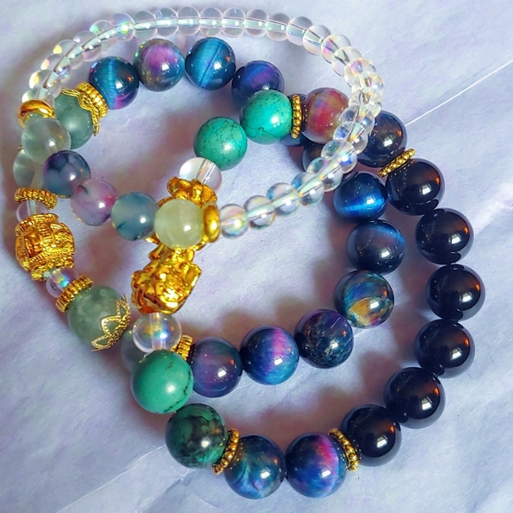 Galaxy tiger's eye crystal onyx bracelets stack - Picture 4 of 5